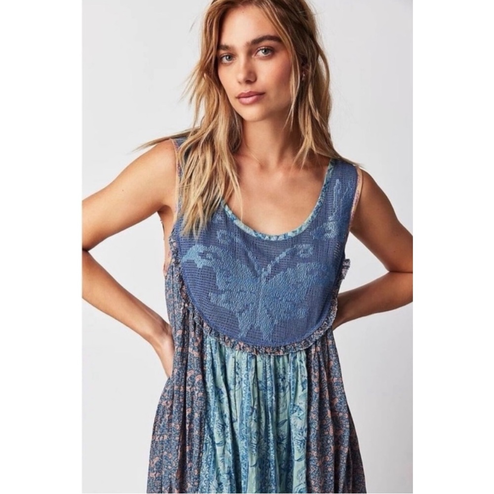 Free People Bohemian 70s Patchwork Hippie Lost Palms Craft Maxi Dress Medium - Picture 4 of 17